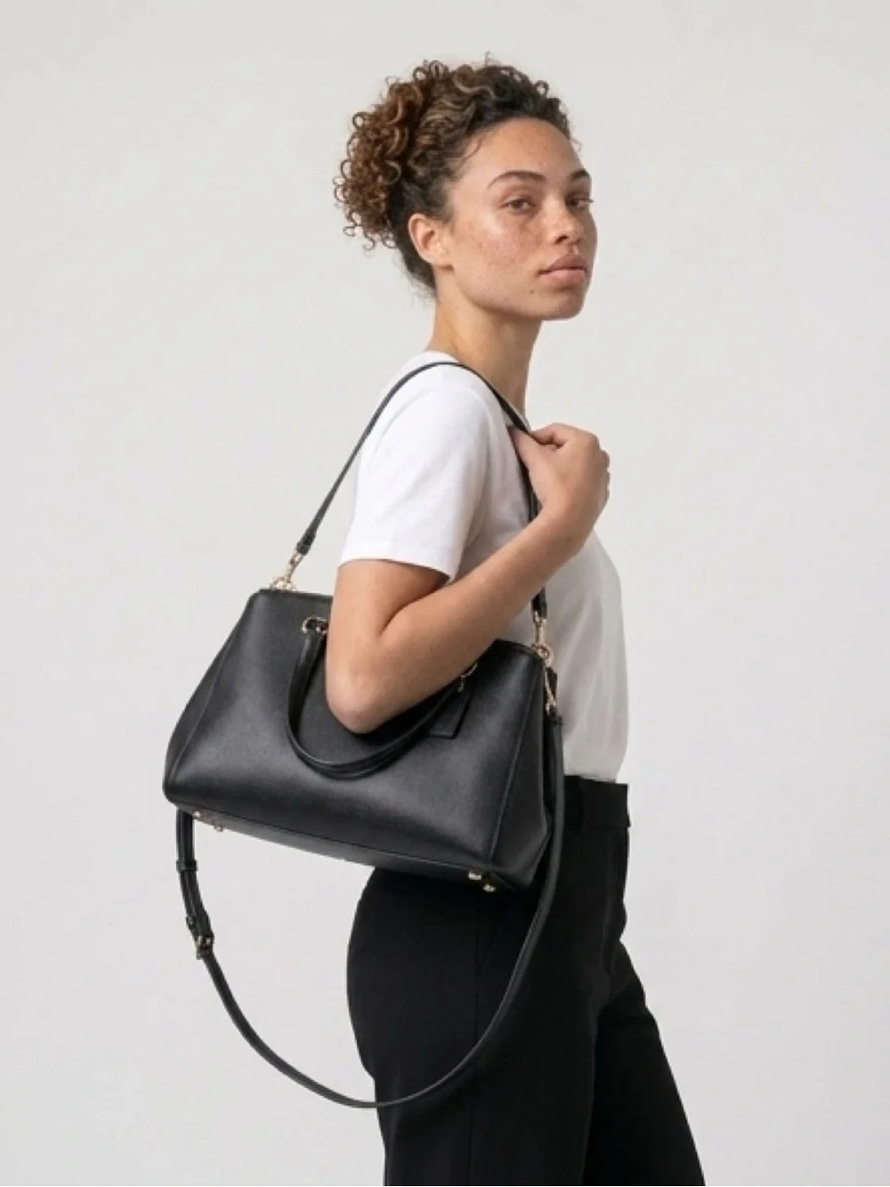 Coach Black Leather Satchel with Gold Hardware Accents - Picture 2 of 6